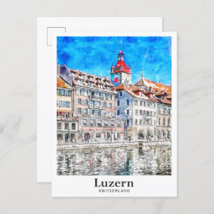 Luzern Switzerland Travel Watercolor Hand Drawn Postcard