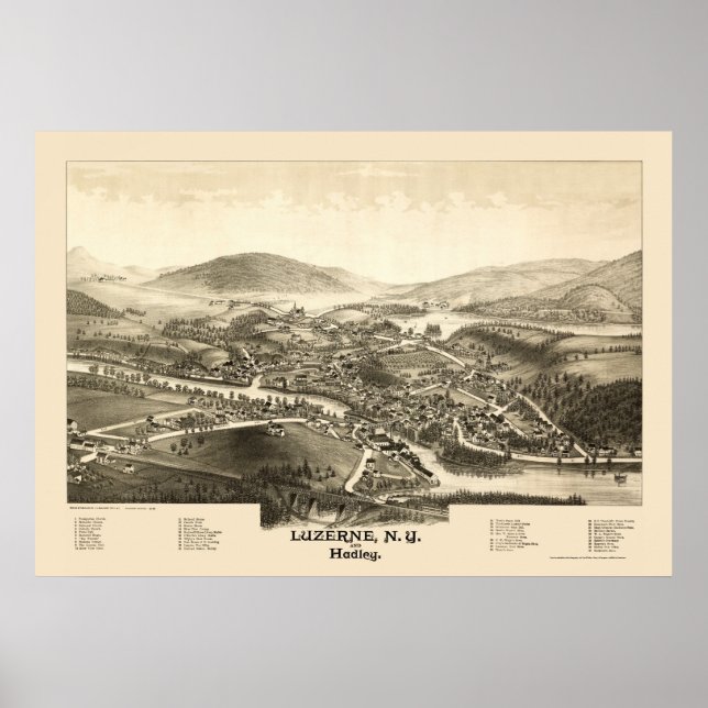 Luzerne & Hadley, NY Panoramic Map - 1887 Poster (Front)