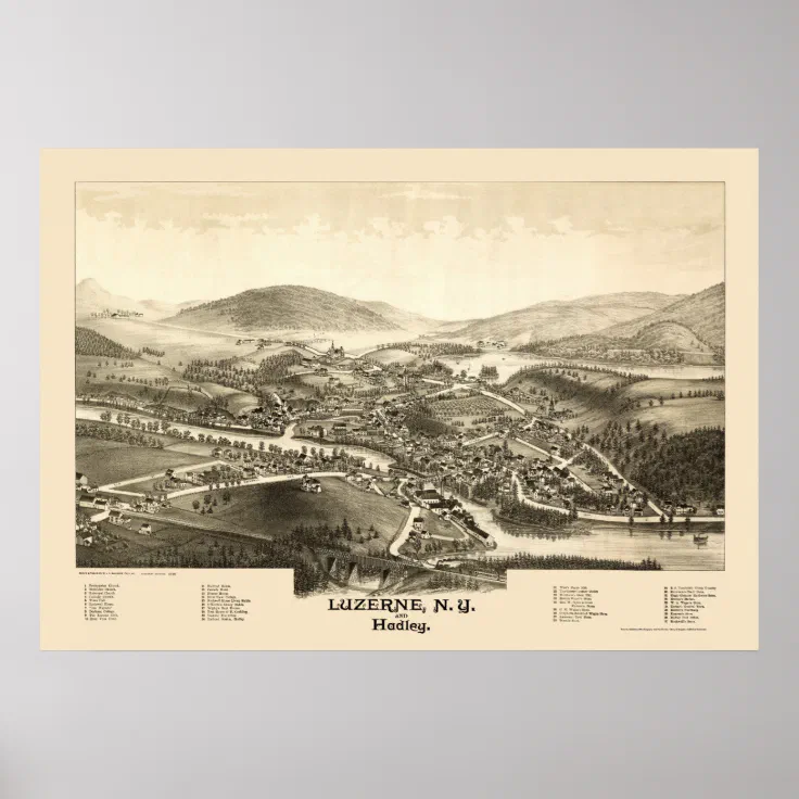 Luzerne & Hadley, NY Panoramic Map 1887 Poster Zazzle