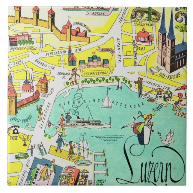 Luzerne Switzerland Colorful Map Ceramic Tile (Front)