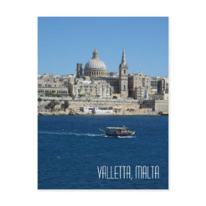 Luzzu Fishing Boat Valletta Skyline Harbour Malta Postcard