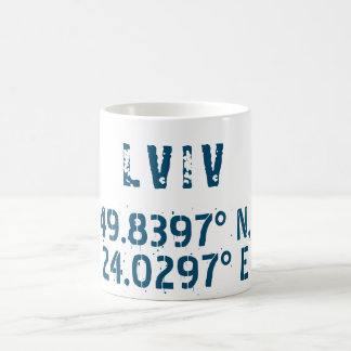Lviv Ukraine Latitude & Longitude Distressed Coffee Mug