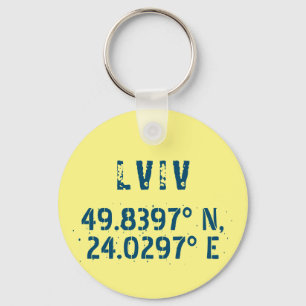Lviv Ukraine Latitude & Longitude Distressed  Keychain