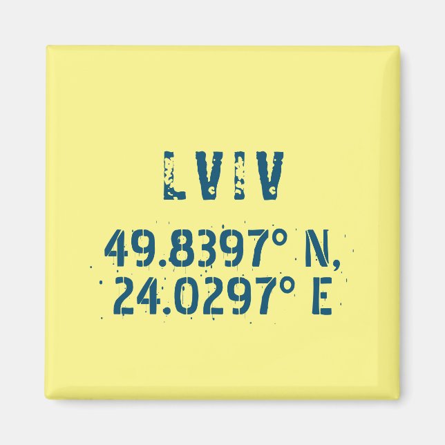 Lviv Ukraine Latitude & Longitude Distressed  Magnet (Front)