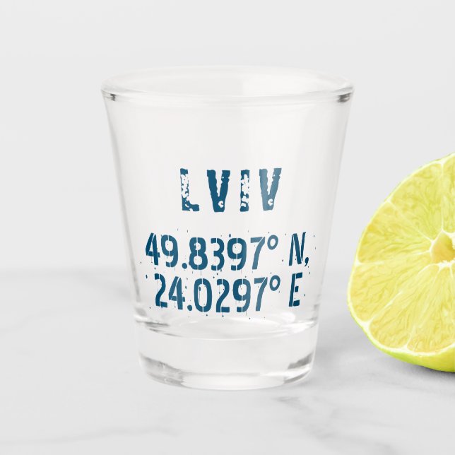 Lviv Ukraine Latitude & Longitude Distressed  Shot Glass (Front)