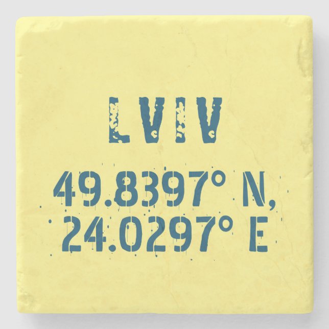 Lviv Ukraine Latitude & Longitude Distressed   Stone Coaster (Front)
