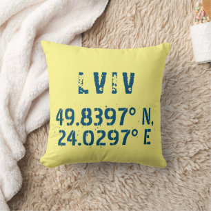 Lviv Ukraine Latitude & Longitude Distressed Throw Pillow