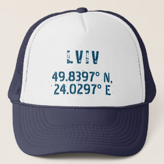 Lviv Ukraine Latitude & Longitude Distressed  Trucker Hat
