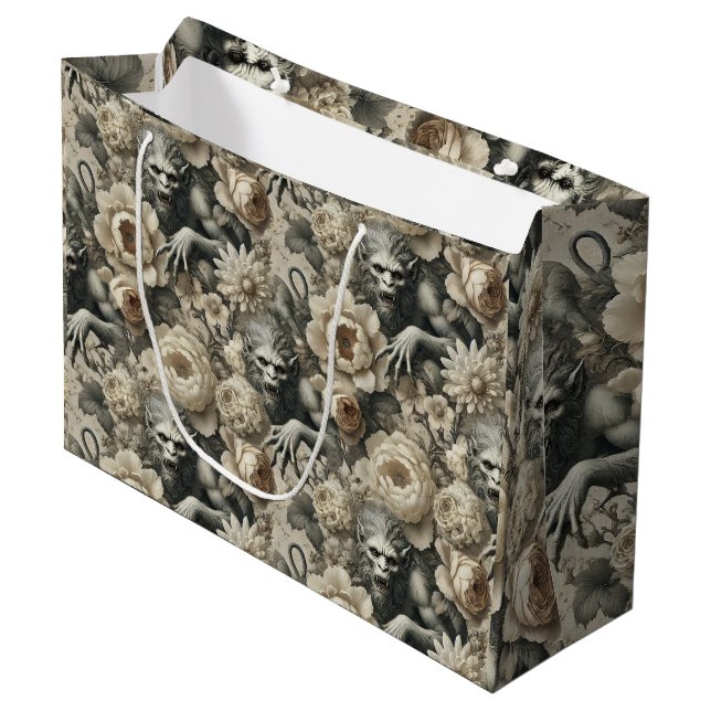 Lycanthropic Splendor – Gothic Werewolf Floral  Large Gift Bag (Front Angled)