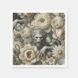 Lycanthropic Splendor – Gothic Werewolf Floral  Napkins