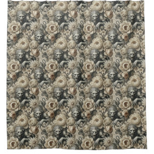 Lycanthropic Splendor – Gothic Werewolf Floral  Shower Curtain