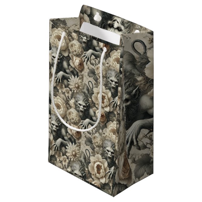 Lycanthropic Splendor – Gothic Werewolf Floral  Small Gift Bag (Front Angled)