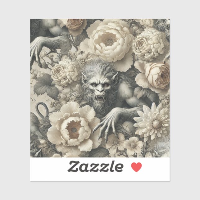 Lycanthropic Splendor – Gothic Werewolf Floral  Sticker (Sheet)
