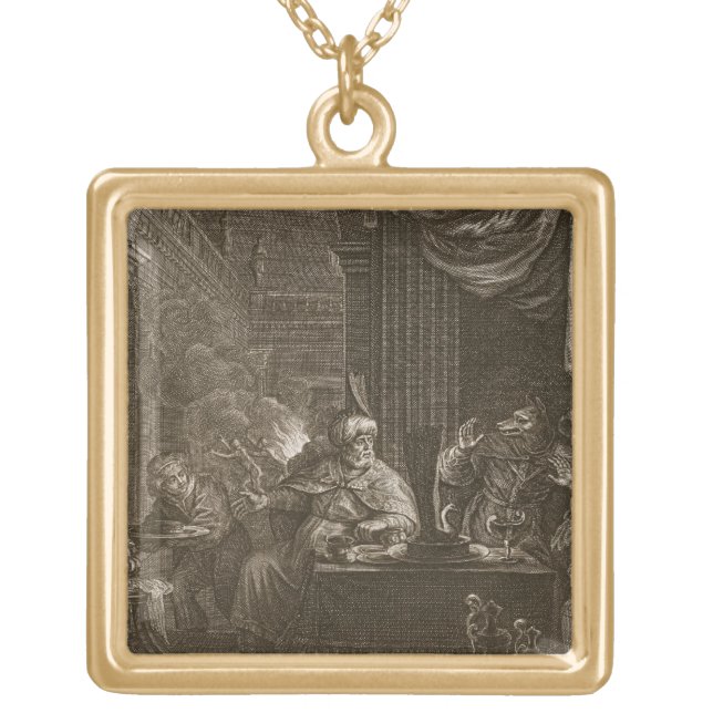 Lycaon Metamorphosed into a Wolf, 1731 (engraving) Gold Plated Necklace (Front)