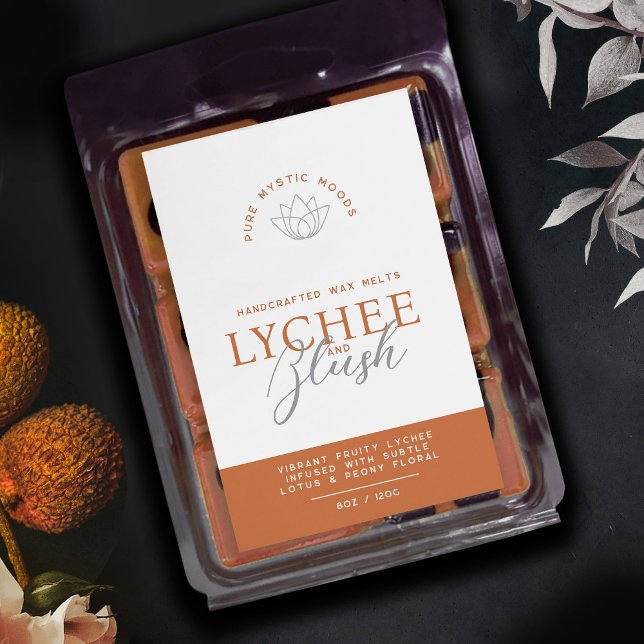 Lychee Blush burnt orange wax melts product label  (Creator Uploaded)
