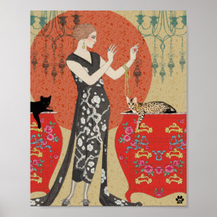 Lydia & Bengal in Red and Gold Poster