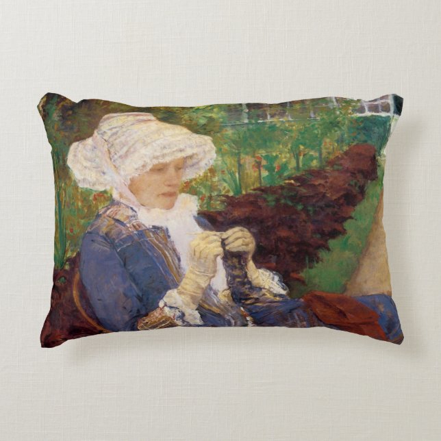 Lydia Crocheting in Garden at Marly, Mary Cassatt Accent Pillow (Front)