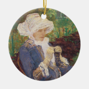 Lydia Crocheting in Garden at Marly, Mary Cassatt Ceramic Ornament