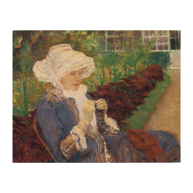 Lydia Crocheting in Garden at Marly, Mary Cassatt Wood Wall Decor (Front)