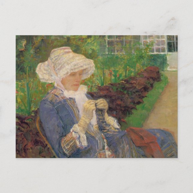 Lydia Crocheting in the Garden of Marly, Mary Cass Postcard (Front)