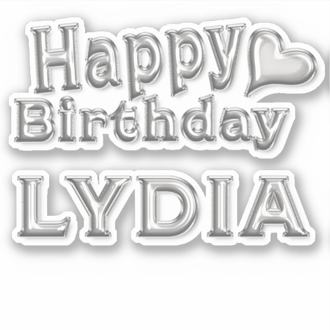 Lydia Happy Birthday silver sticker (Front)