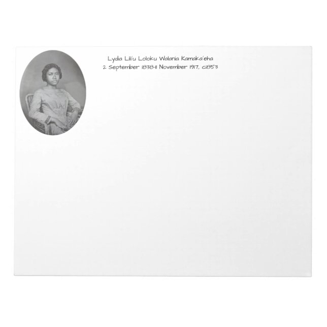 Lydia Liliʻu Loloku Walania Kamakaʻeha, c1853 Notepad (Front)