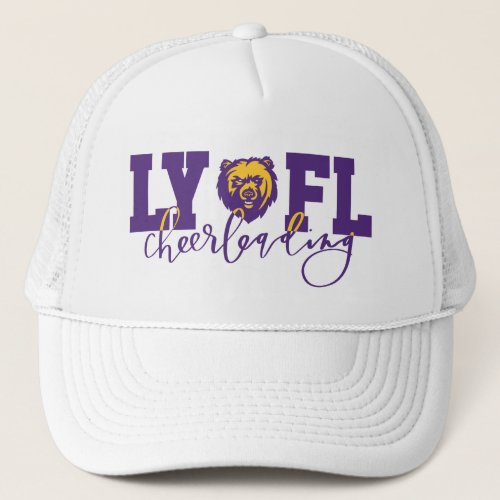 LYFL 10  LYFL Purple Script Cheer Logo Trucker Hat