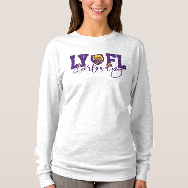 LYFL 10 | Women's LYFL Purple Script Cheer Logo T-Shirt (Front)