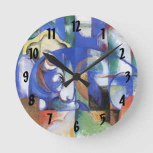 Lying Bull by Franz Marc, Vintage Cubism Art Round Clock