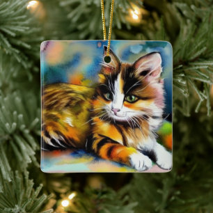 Lying cat, watercolor -  ceramic ornament