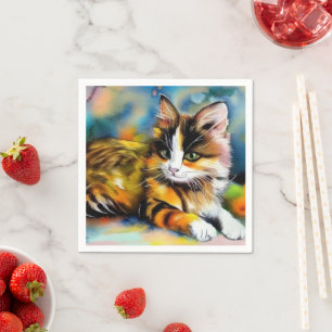 Lying cat, watercolor -  napkins