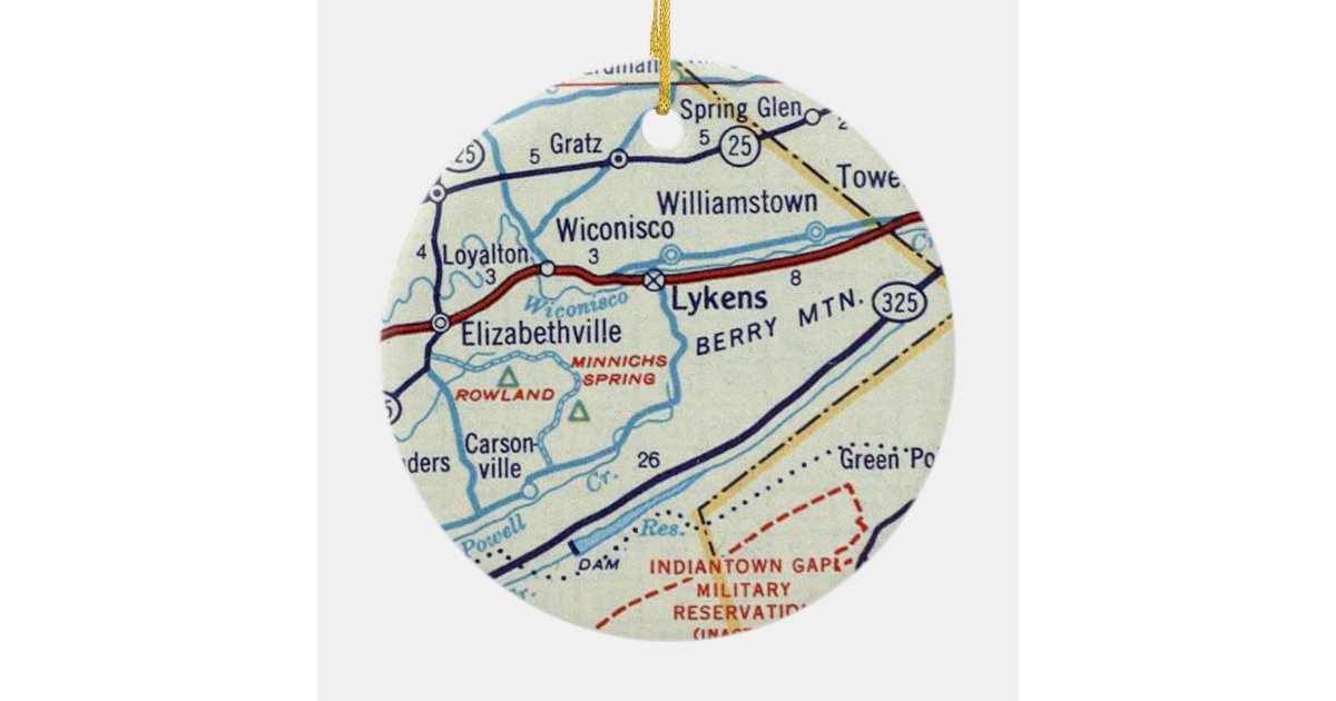 Lykens PA Vintage Map Ceramic Ornament Zazzle