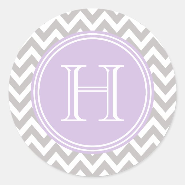 Lyla monogram in elegant gray chevron classic round sticker (Front)