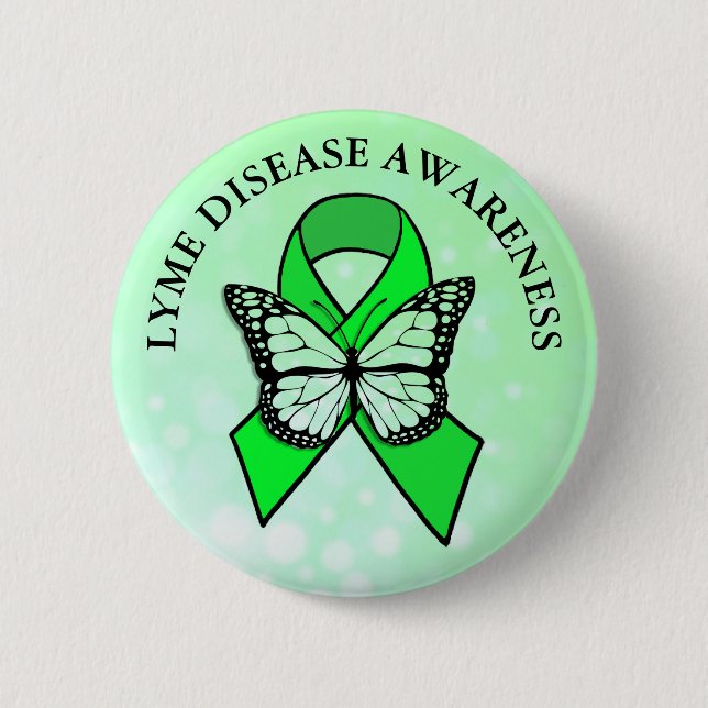 Lyme Disease Awareness Butterfly Ribbon Button (Front)