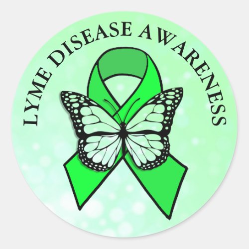 Lyme Disease Awareness Butterfly Ribbon Classic Round Sticker