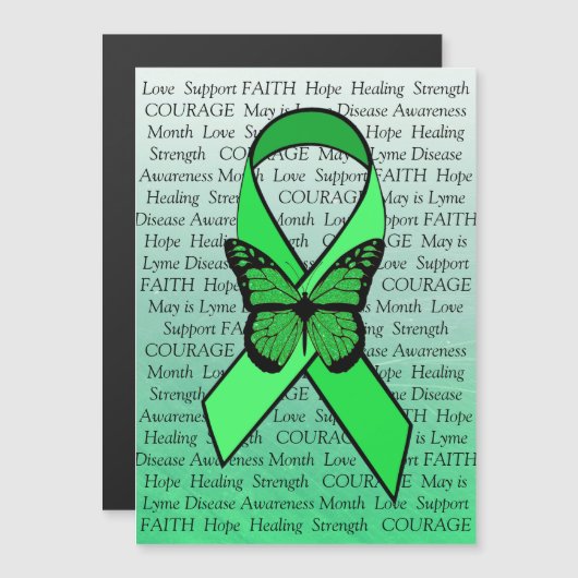 Lyme Disease Awareness Butterfly Ribbon Magnet (Front/Back)