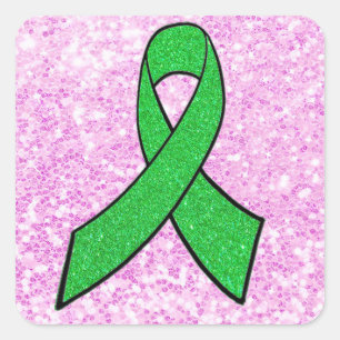 Lyme Disease Awareness Ribbon Faux Pink Glitter Square Sticker