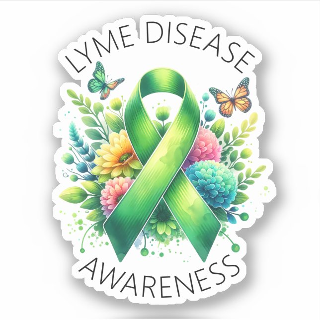 Lyme Disease Awareness Ribbon Sticker (Front)