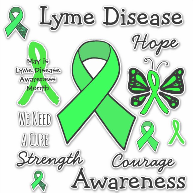 Lyme Disease Awareness Ribbons Butterflies Sticker (Front)