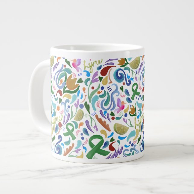 Lyme Disease Gift Awareness Support, Green Ribbon Giant Coffee Mug (Front Left)
