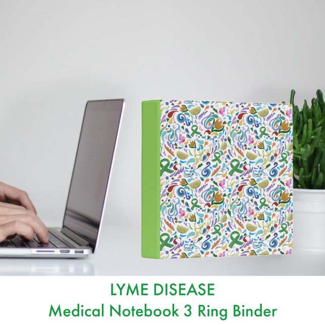 Lyme Disease Gifts, Green Ribbon Awareness 3 Ring Binder (Lyme Disease 3 Ring Binder for organizing medical info. #lyme #binder #lymedisease)