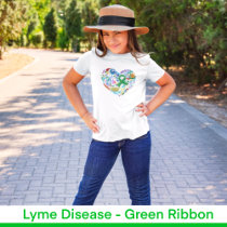 Lyme Disease Heart, Green Ribbon Awareness, Girls T-Shirt