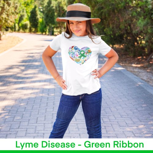 Lyme Disease Heart Green Ribbon Awareness Girls T_Shirt