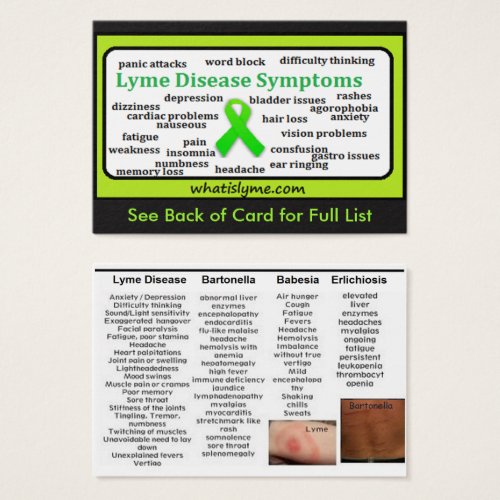 Lyme Disease Symptoms List Informational Card