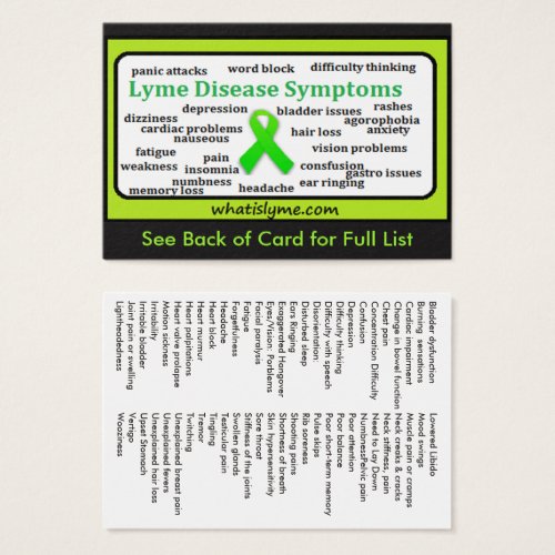 Lyme Disease Symptoms List Informational Card