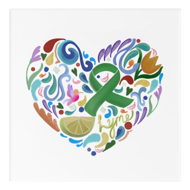 Lyme Lime Heart Awareness Art Print Green Ribbon (Front)