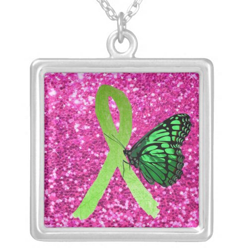 Lyme Ribbon with Green Butterfly Pink Necklace