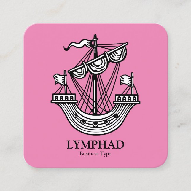 Lymphad (Heraldic Ship) - Black on Pink Square Business Card (Front)