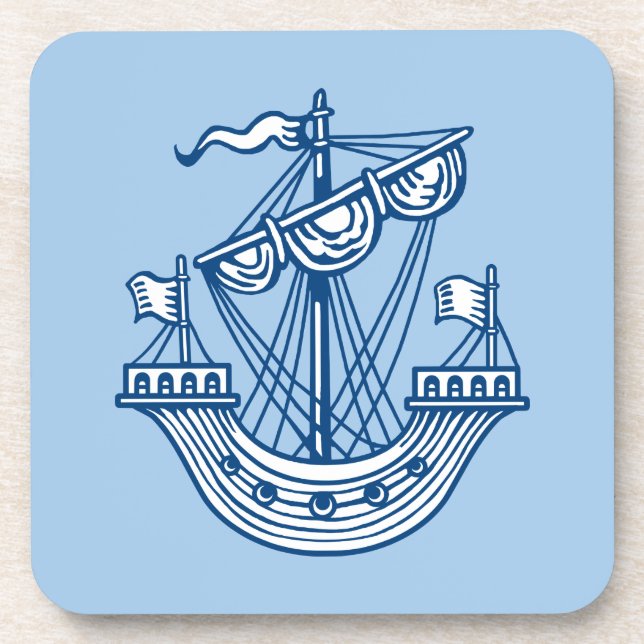 Lymphad (Heraldic Ship) - Indigo Style Blue Beverage Coaster (Front)