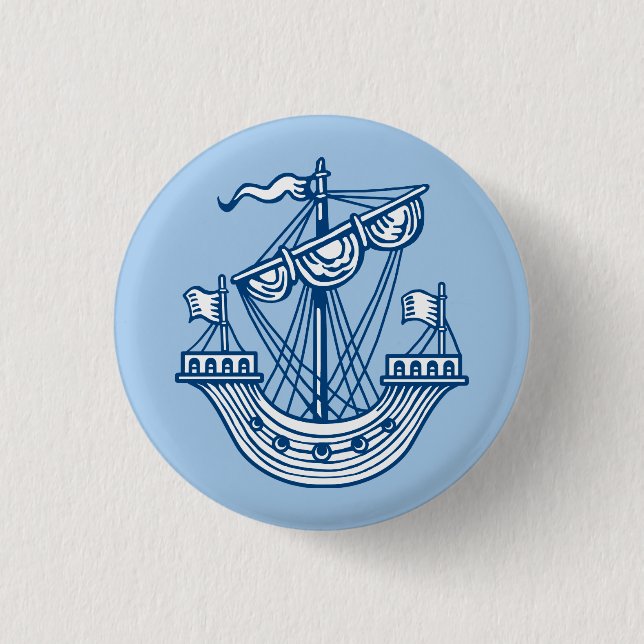 Lymphad (Heraldic Ship) - Indigo Style Blue Button (Front)